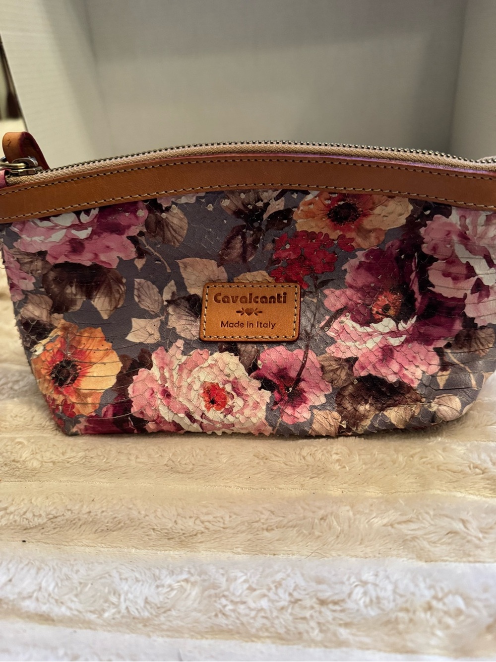 Floral Cosmetic Pouch - Pink & Brown
